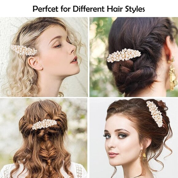 Vintage Large Pearl Hair Clips French Clasp Metal Elegant Accessory for Women Gi - Picture 7 of 7